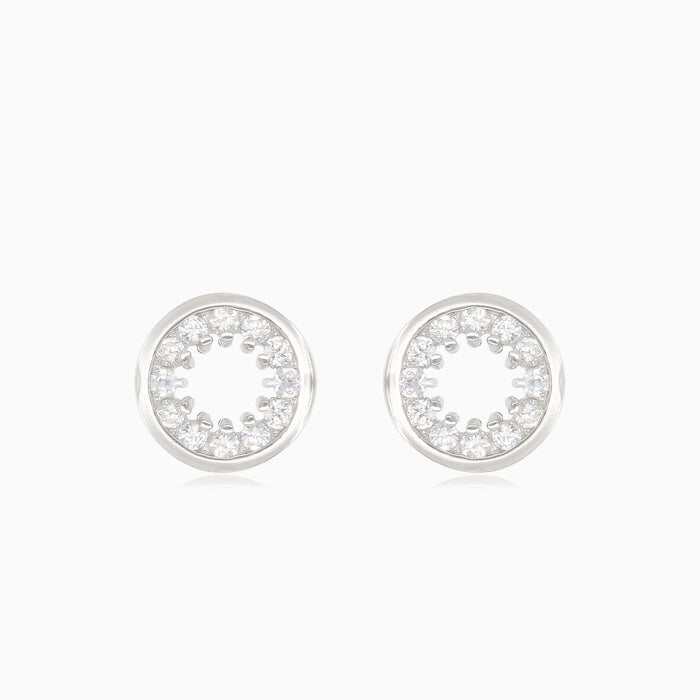 Silver round earrings with surrounding cubic zirconia