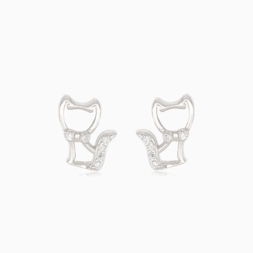 Silver cat stud earrings