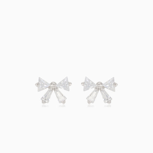 Silver bow stud earrings