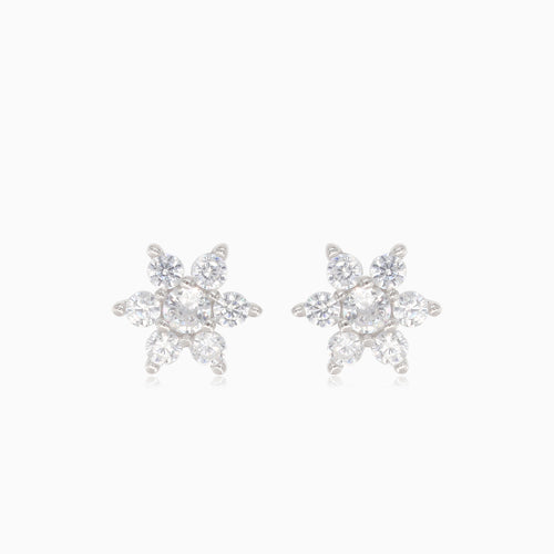 Silver earrings flowers from round cubic zirconia