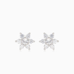 Silver earrings flowers from round cubic zirconia