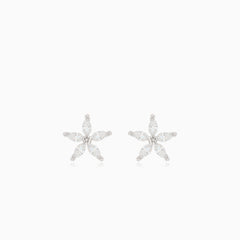 Silver earrings small cubic zirconia flowers