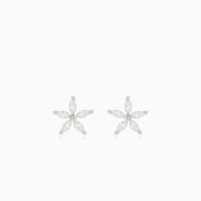 Silver earrings small cubic zirconia flowers
