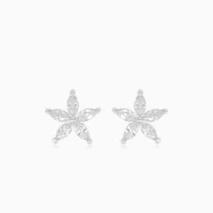 Silver earrings cubic zirconia flowers