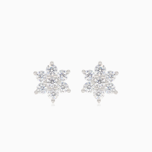 Silver earrings flowers with round cubic zirconia
