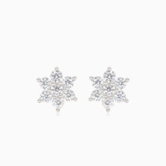 Silver earrings flowers with round cubic zirconia