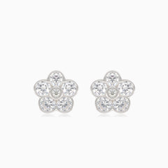 Silver flower earrings with round set cubic zirconia