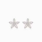 Silver flower earrings with embedded cubic zirconia