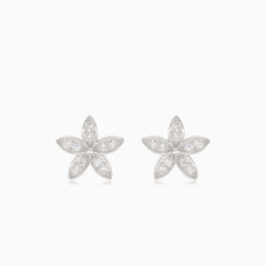 Silver flower earrings with embedded cubic zirconia