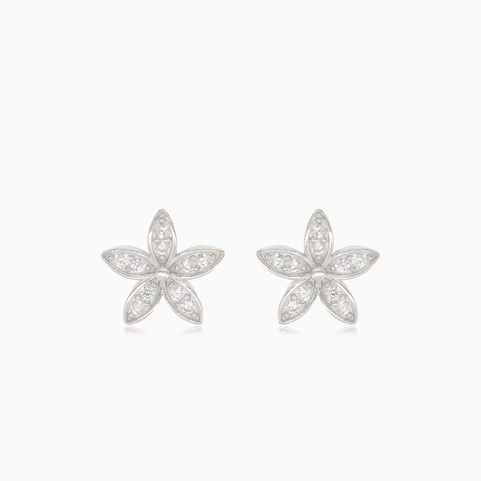 Silver flower earrings with embedded cubic zirconia
