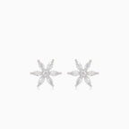 Silver flower earrings with marquise and round cubic zirconia