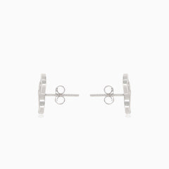 Silver infinity earrings with half-covered cubic zirconia