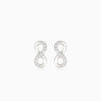 Silver infinity earrings with half-covered cubic zirconia