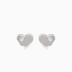 Silver heart earrings with one cubic zirconia