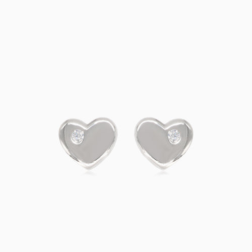 Silver heart earrings with one cubic zirconia