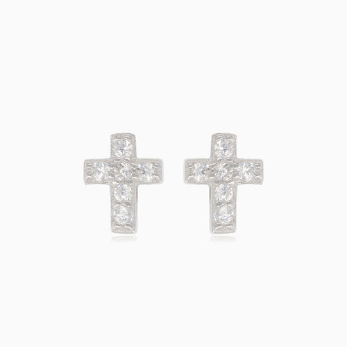 Silver stud earrings cross with cubic zirconia