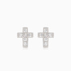 Silver stud earrings cross with cubic zirconia