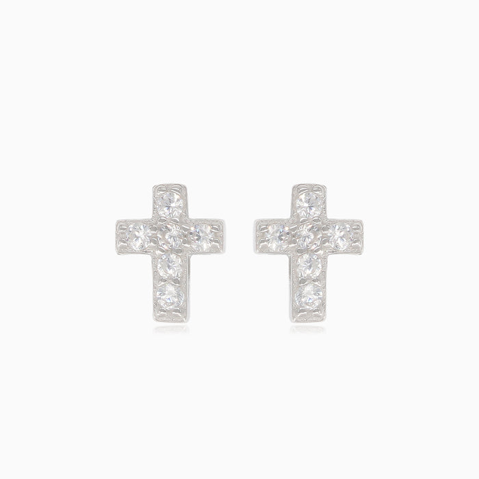 Silver stud earrings cross with cubic zirconia