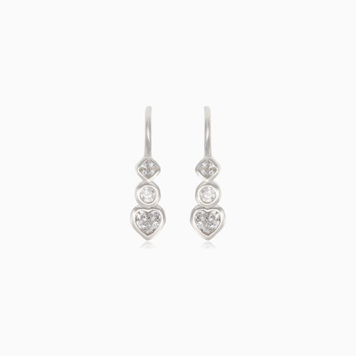 Silver drop earrings with three shapes