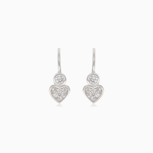 Silver drop earrings with heart and circle