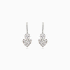 Silver drop earrings with heart and circle