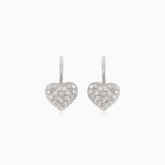 Silver drop earrings with cubic zirconia heart