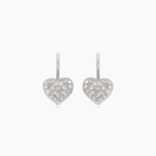 Silver drop earrings with cubic zirconia heart