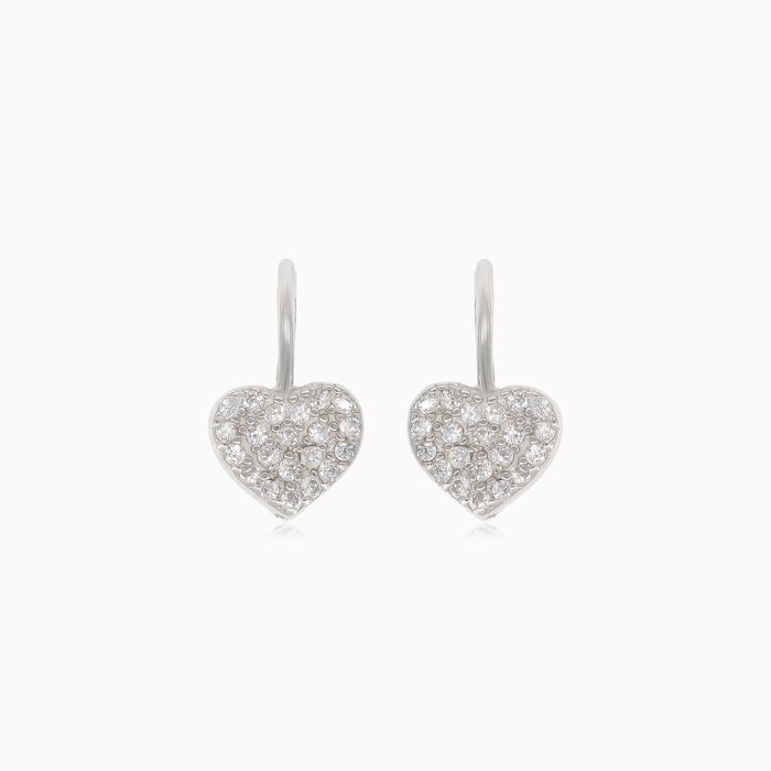 Silver drop earrings with cubic zirconia heart