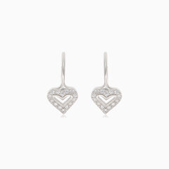 Silver heart drop earrings