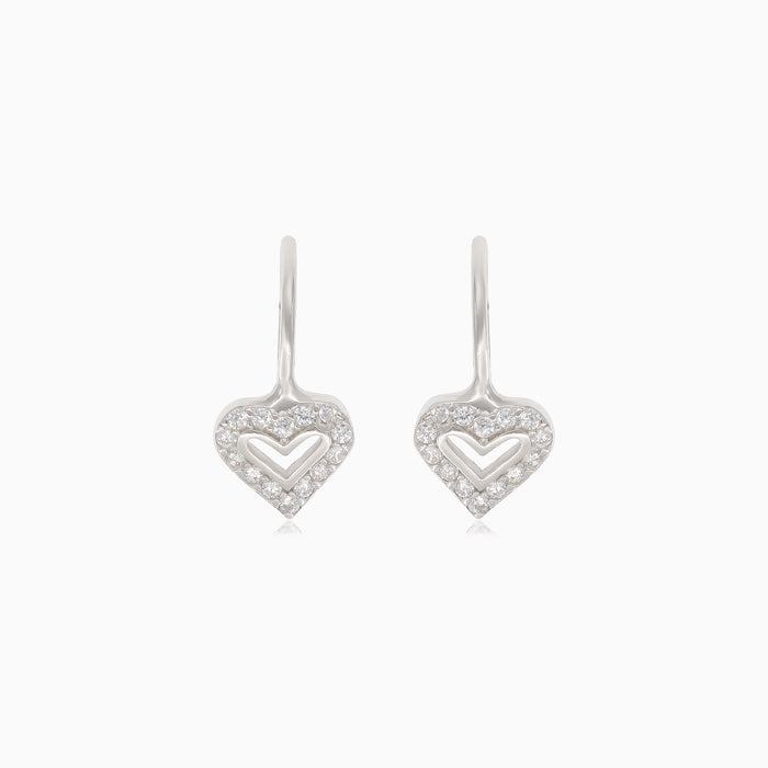 Silver heart drop earrings