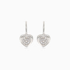 Silver earrings with heart and cubic zirconia in the middle