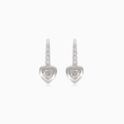 Silver earrings with zircon heart and small round zircons