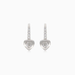 Silver earrings with zircon heart and small round zircons