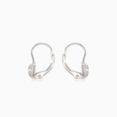 Silver heart earrings with half-covered cubic zirconia