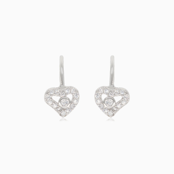 Boucles d'oreilles en argent avec cœur et pierre au centre