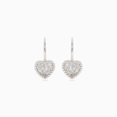 Silver heart earrings with cubic zirconia surround