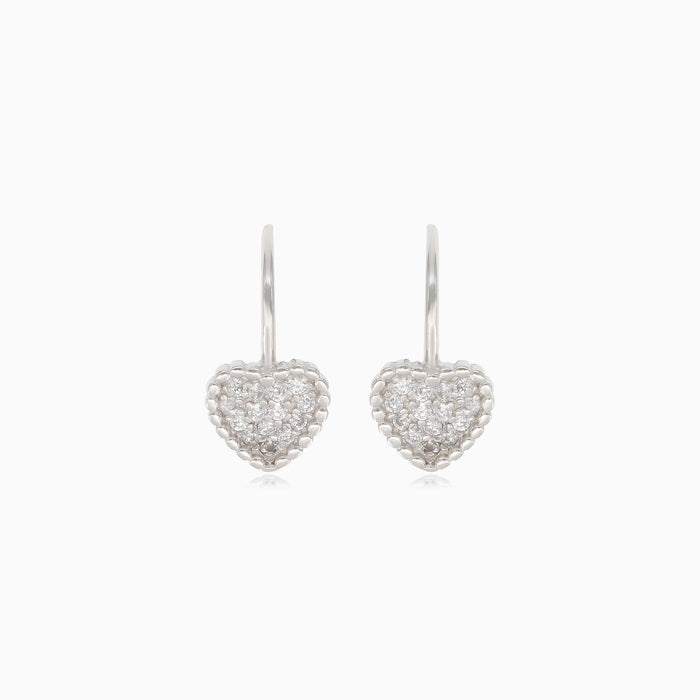 Silver heart earrings with cubic zirconia surround