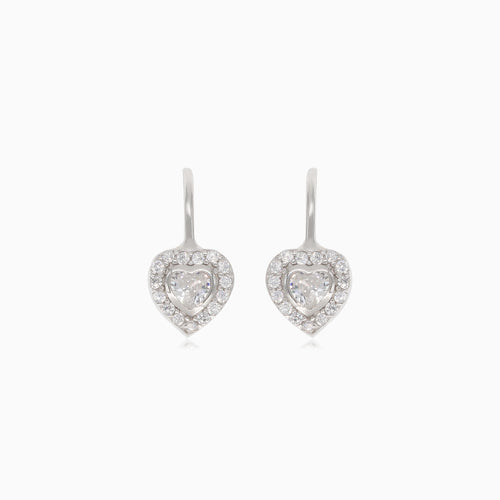 Silver heart drop earrings with cubic zirconia