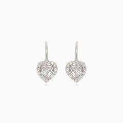 Silver heart drop earrings with cubic zirconia