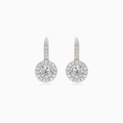 Silver drop earrings with main cubic zirconia and cubic zirconia accent on top