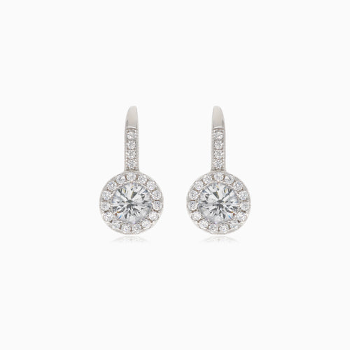 Silver drop earrings with main cubic zirconia and cubic zirconia accent on top
