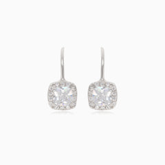 Silver earrings with square cubic zirconia