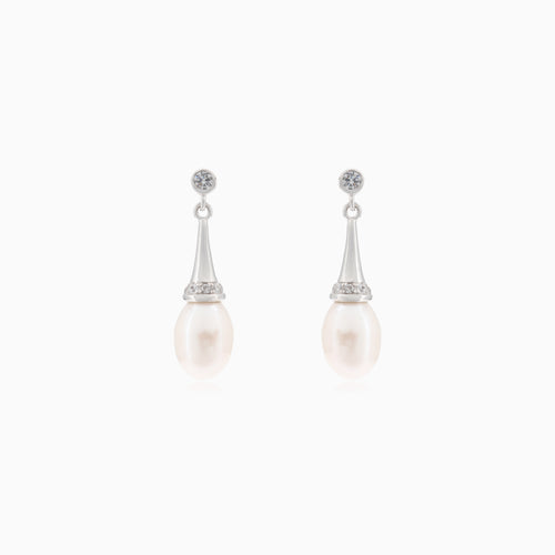 Stříbrné visací náušnice s perlami a kubickými zirkony