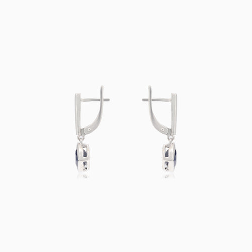 Silver earrings with synthetic sapphire square