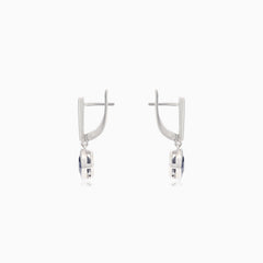 Silver earrings with synthetic sapphire square