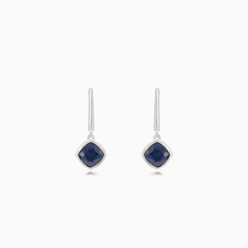 Silver earrings with synthetic sapphire square