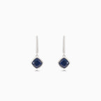 Silver earrings with synthetic sapphire square