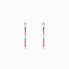Silver dangle stud earrings with synthetic stones