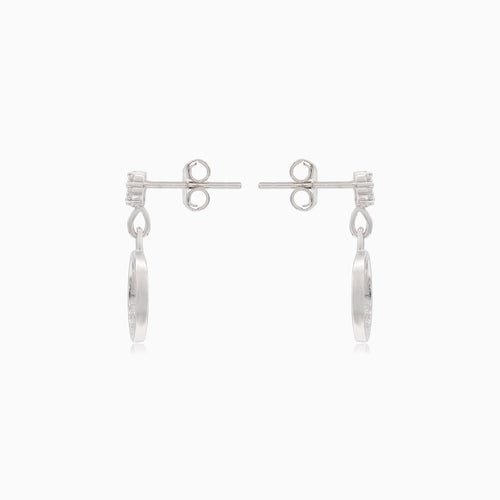 Silver stud earrings with half-ring cubic zirconia dangles