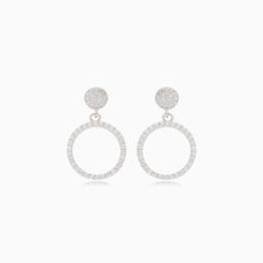 Silver stud earrings dangling zirconia circle